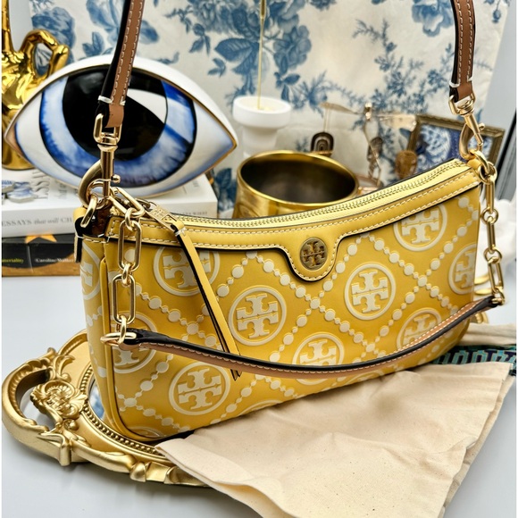 🆕 TORY BURCH 🧿 NWOT T Monogram Embossed Studio, Golden Sunset - AUTHENTICATED - Picture 5 of 16